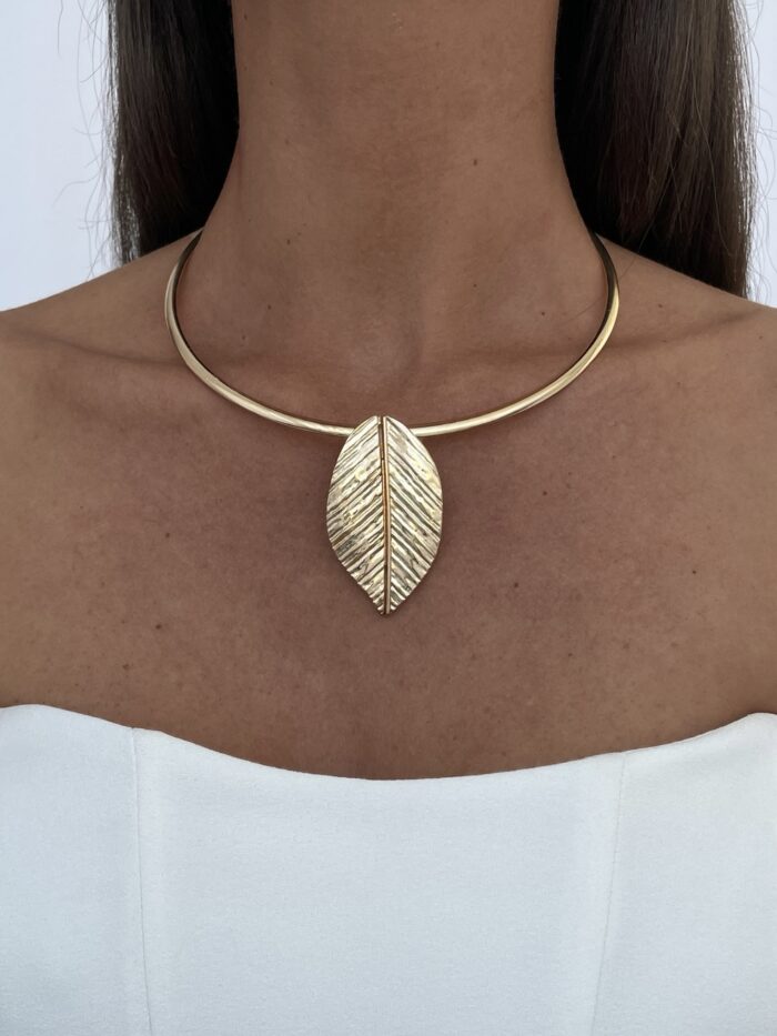 Özel Seri Yaprak Tasarım Gold Choker Kolye