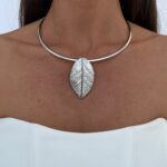 Özel Seri Yaprak Tasarım Gümüş Choker Kolye