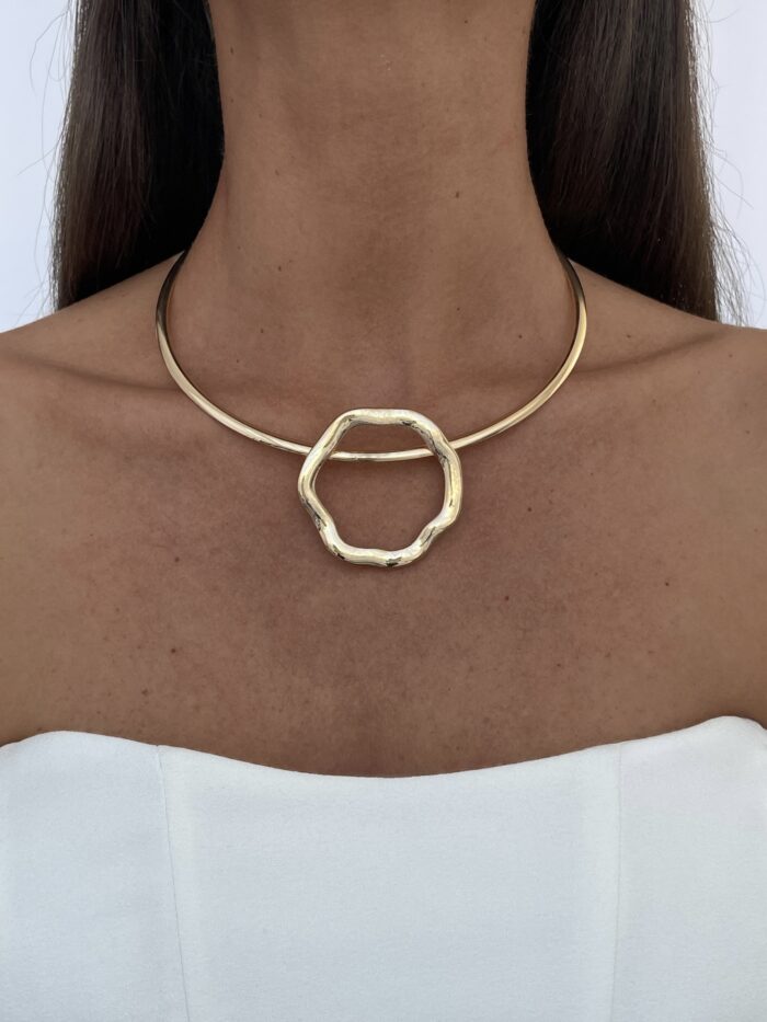 Özel Seri Geometrik Tasarım Gold Choker Kolye