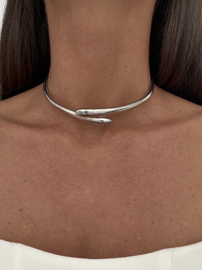 Özel Seri İnce Damla Tasarım Gümüş Choker Kolye