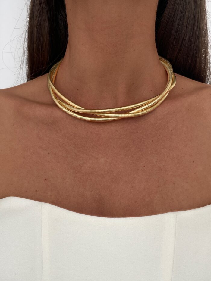 Özel Seri Tırtık Model Üçlü Sarmal Tasarım Gold Choker Kolye