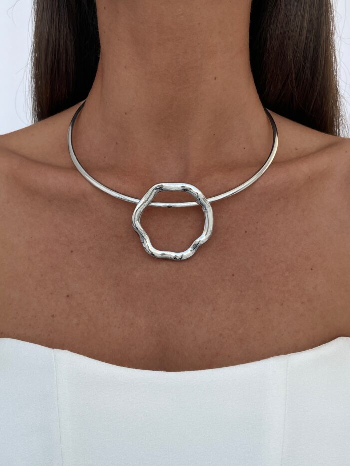 Özel Seri Geometrik Tasarım Gümüş Choker Kolye