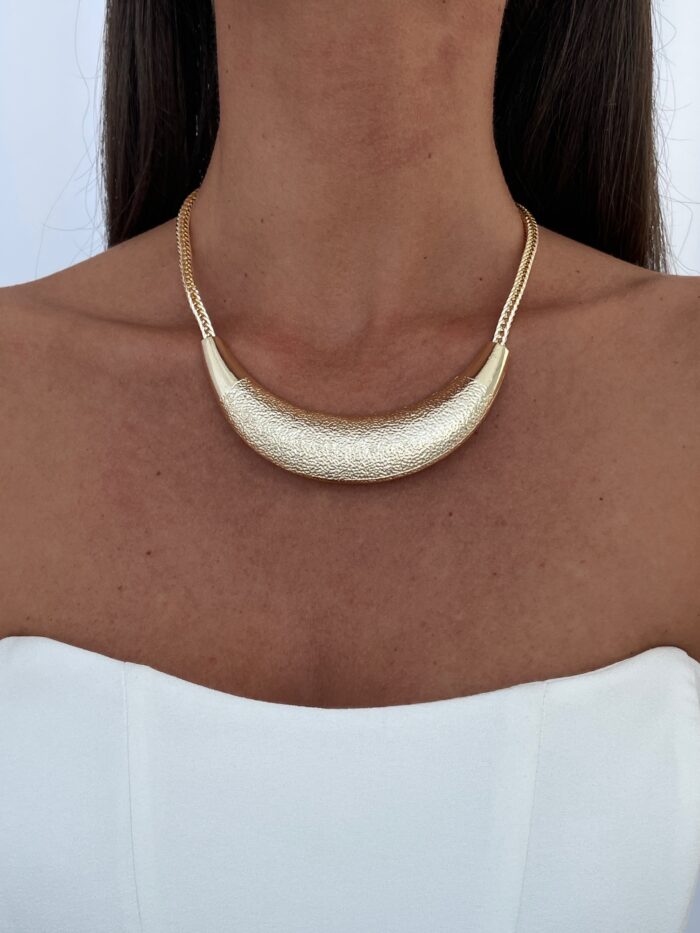 Özel Seri Amon Geometrik Tasarım Desenli Gold Choker Kolye