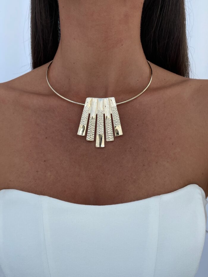 Özel Seri Sobek Geometrik Tasarım Desenli Gold Choker Kolye