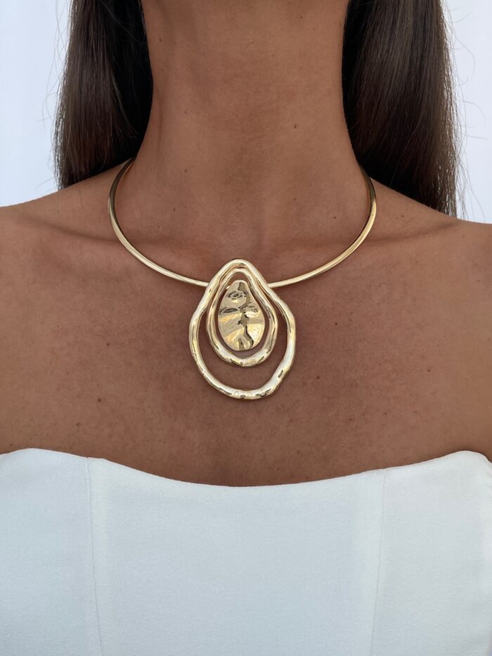 Özel Seri Soyut Damla Tasarım Gold Choker Kolye