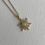 Çelik Zirkon Taşlı Güneş Tasarım Gold Kolye 45+5cm