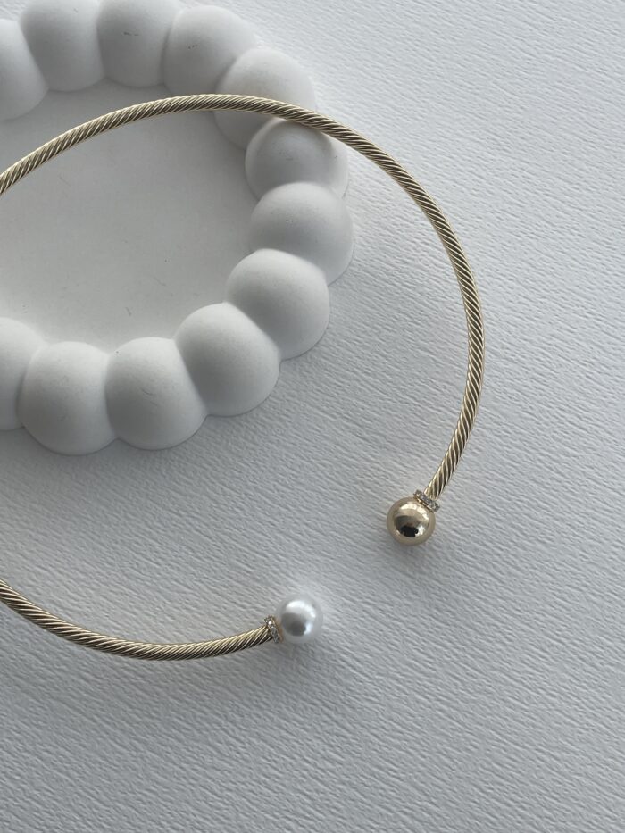 Özel Seri Zirkon Taşlı İnci Detay Gold Choker Kolye