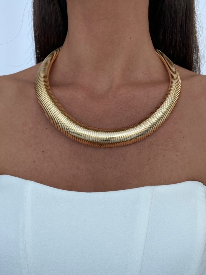 Özel Seri Büyük Tırtıklı ZRA Model Gold Choker Kolye