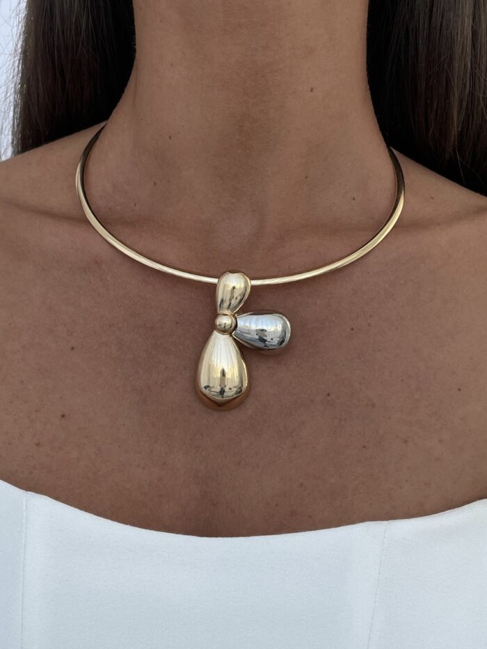 Özel Seri Gold & Gümüş Çiçek Tasarım Choker Kolye