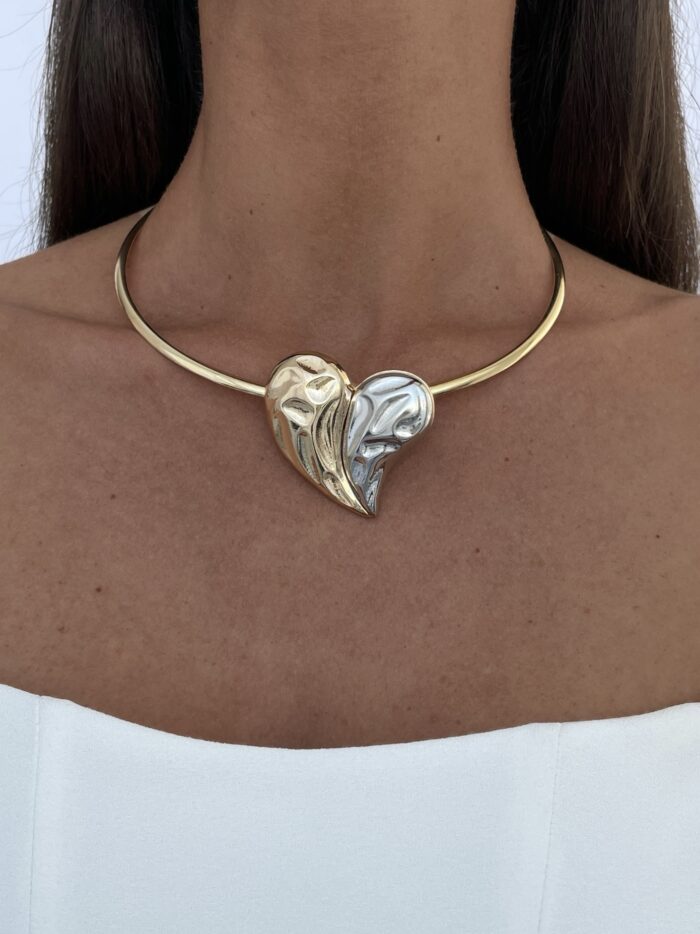 Özel Seri Gold & Gümüş Kalp Tasarım Choker Kolye