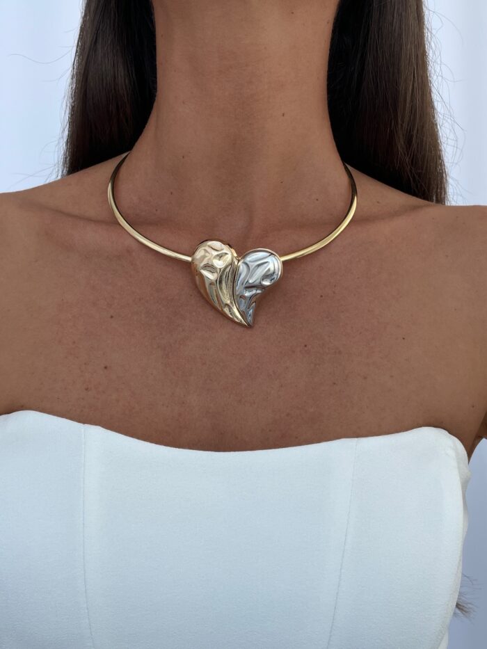 Özel Seri Gold & Gümüş Kalp Tasarım Choker Kolye