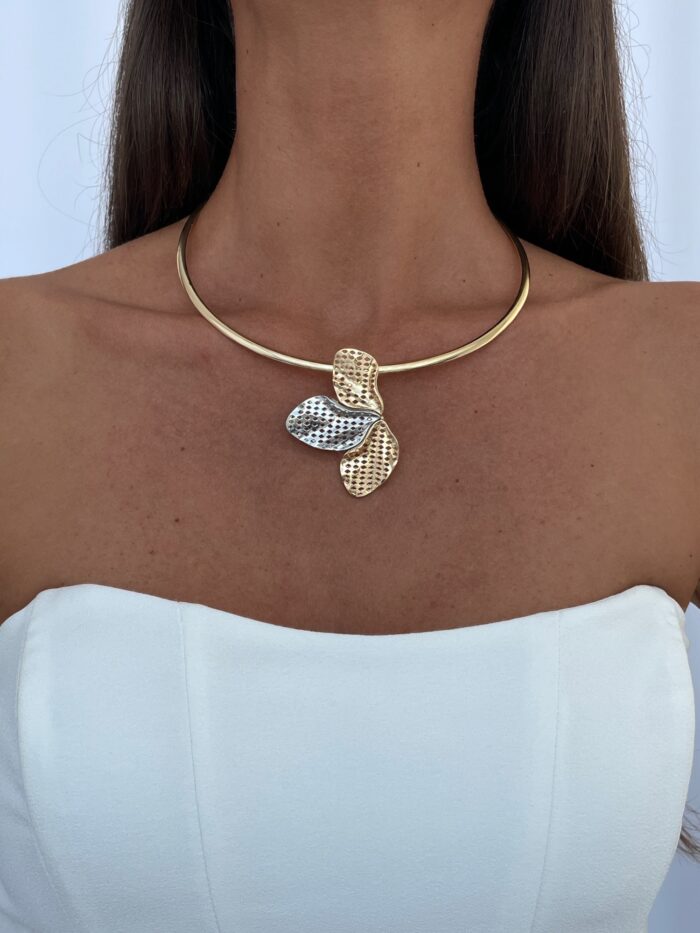 Özel Seri Gold & Gümüş Yaprak Tasarım Choker Kolye