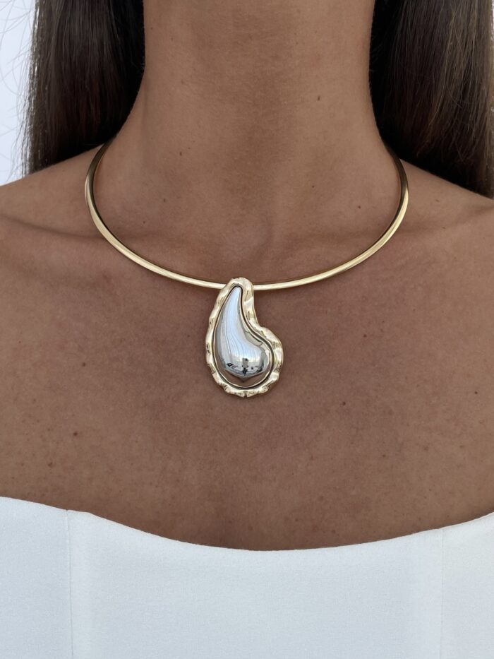 Özel Seri Gold & Gümüş Damla Tasarım Choker Kolye