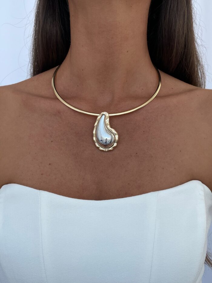 Özel Seri Gold & Gümüş Damla Tasarım Choker Kolye