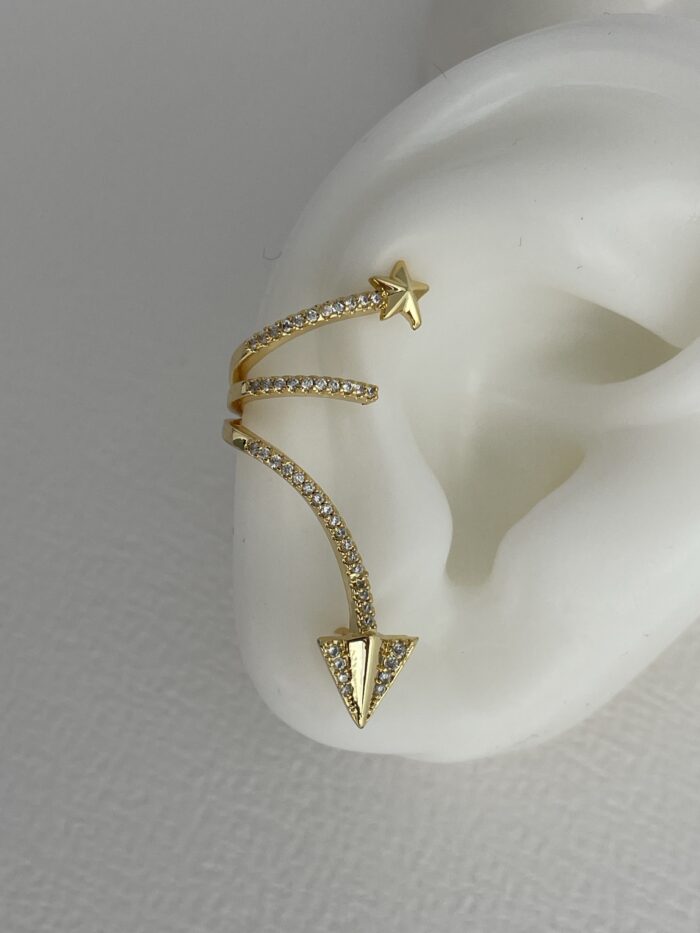 Özel Seri Gold Zirkon Taşlı Ok Tasarım Yıldız Detay Sağ Kulak Earcuff