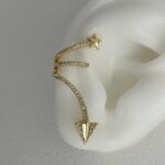Özel Seri Gold Zirkon Taşlı Ok Tasarım Yıldız Detay Sol Kulak Earcuff