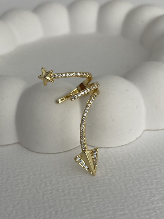 Özel Seri Gold Zirkon Taşlı Ok Tasarım Yıldız Detay Sağ Kulak Earcuff