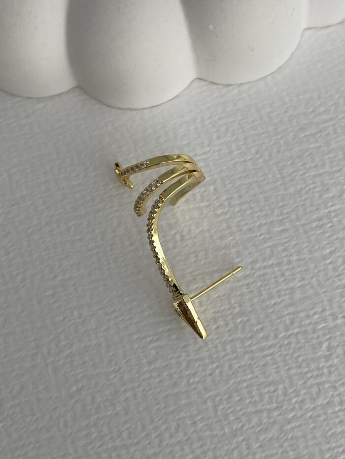 Özel Seri Gold Zirkon Taşlı Ok Tasarım Yıldız Detay Sağ Kulak Earcuff