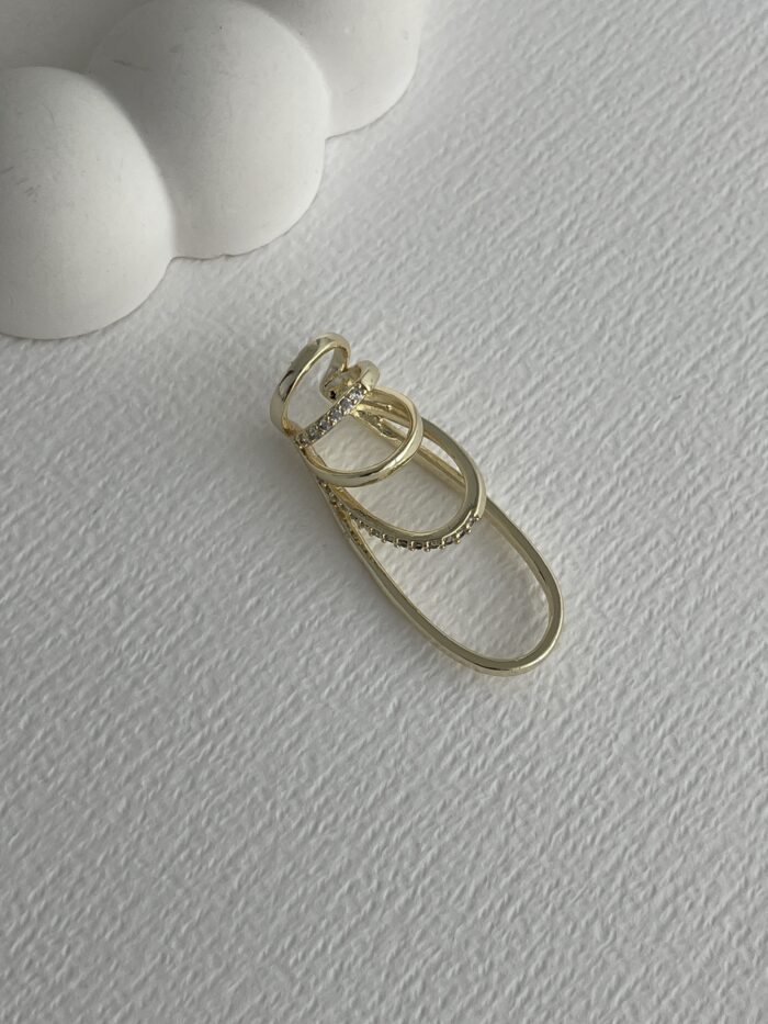 Özel Seri Gold Zirkon Taşlı Çoklu Oval Tasarım Sol Kulak Earcuff