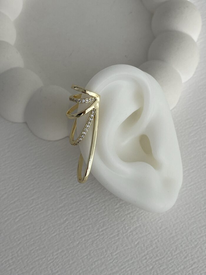 Özel Seri Gold Zirkon Taşlı Çoklu Oval Tasarım Sol Kulak Earcuff