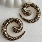 Özel Seri Leopar Desen Sarmal Tasarım Büyük Gold Küpe