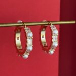 NS-Baget Taş İnci Detay Halka Gold Küpe