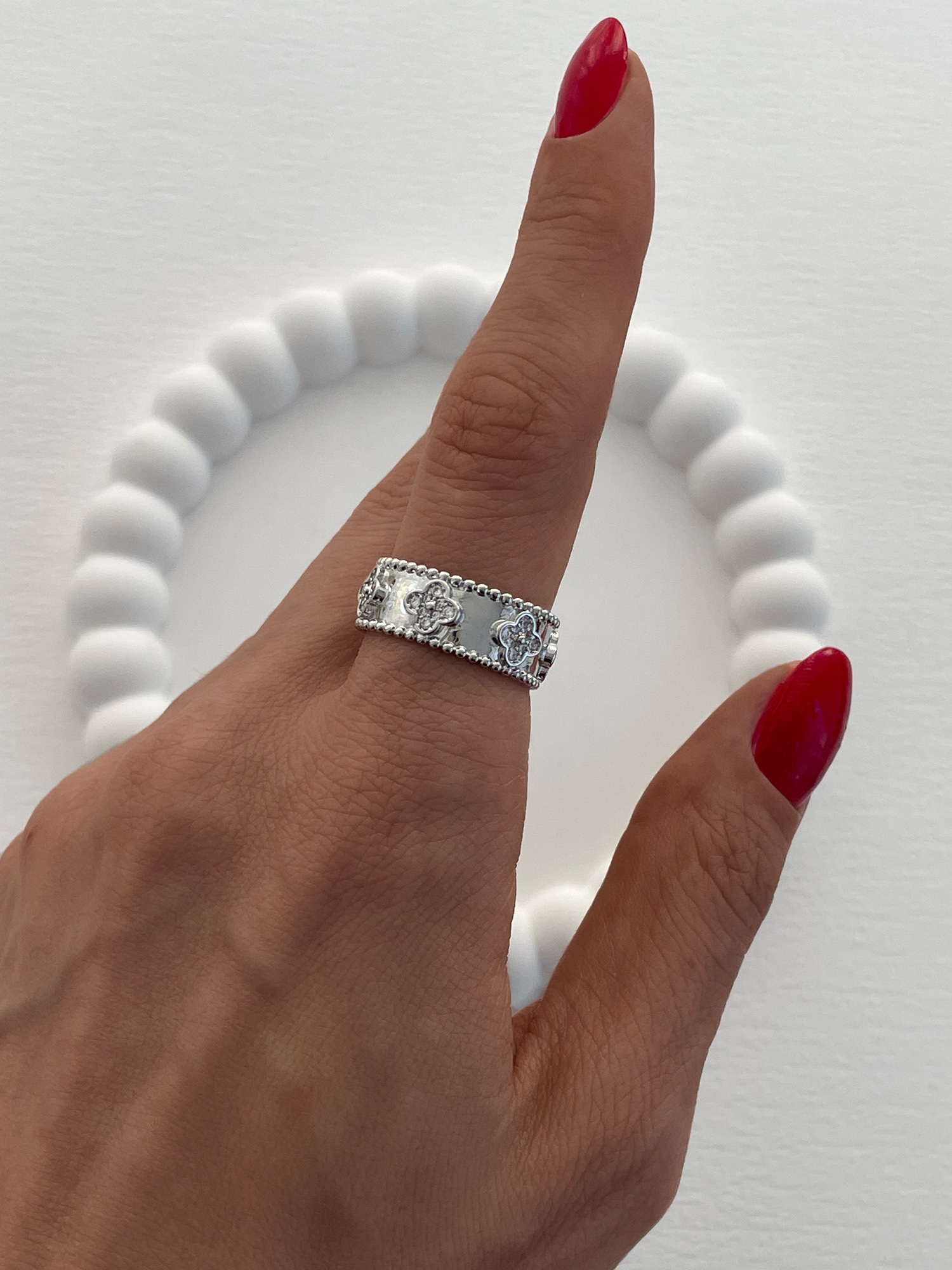 img_5287-5 Özel Seri Zirkon Taşlı Yonca Tasarım Ayarlanabilir Gümüş Yüzük