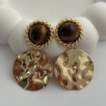 Özel Seri Vintage Kahverengi Mineli Gold Küpe