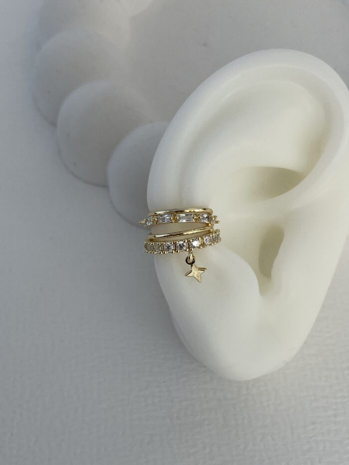 Özel Seri İkili Zirkon Taş Yıldız Detay Gold Earcuff