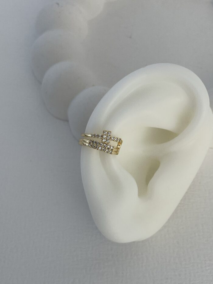 Özel Seri Üçlü Ayrık Zirkon Taş Gold Earcuff