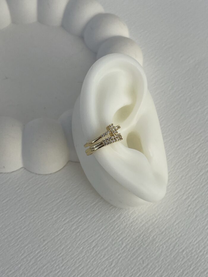 Özel Seri Üçlü Ayrık Zirkon Taş Gold Earcuff