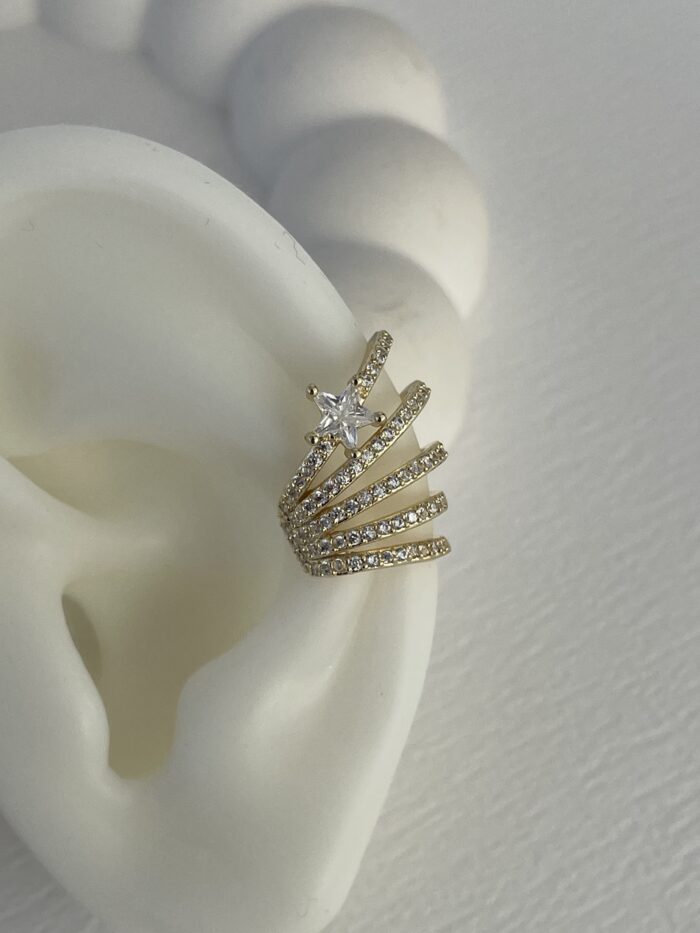 Özel Seri Beşli Zirkon Taş Yıldız Tasarım Gold Earcuff