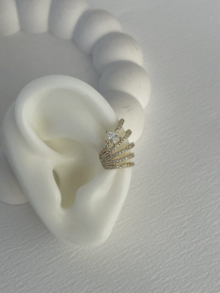 Özel Seri Beşli Zirkon Taş Yıldız Tasarım Gold Earcuff