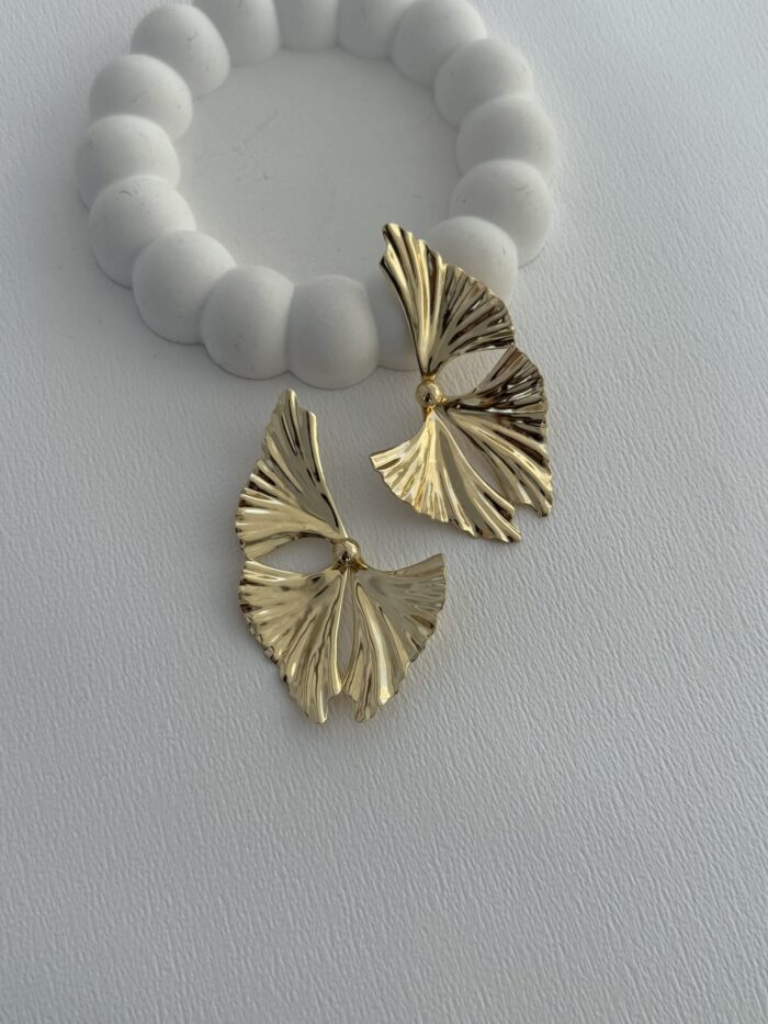 Özel Seri ZR Üçlü Yaprak Tasarım Büyük Gold Küpe