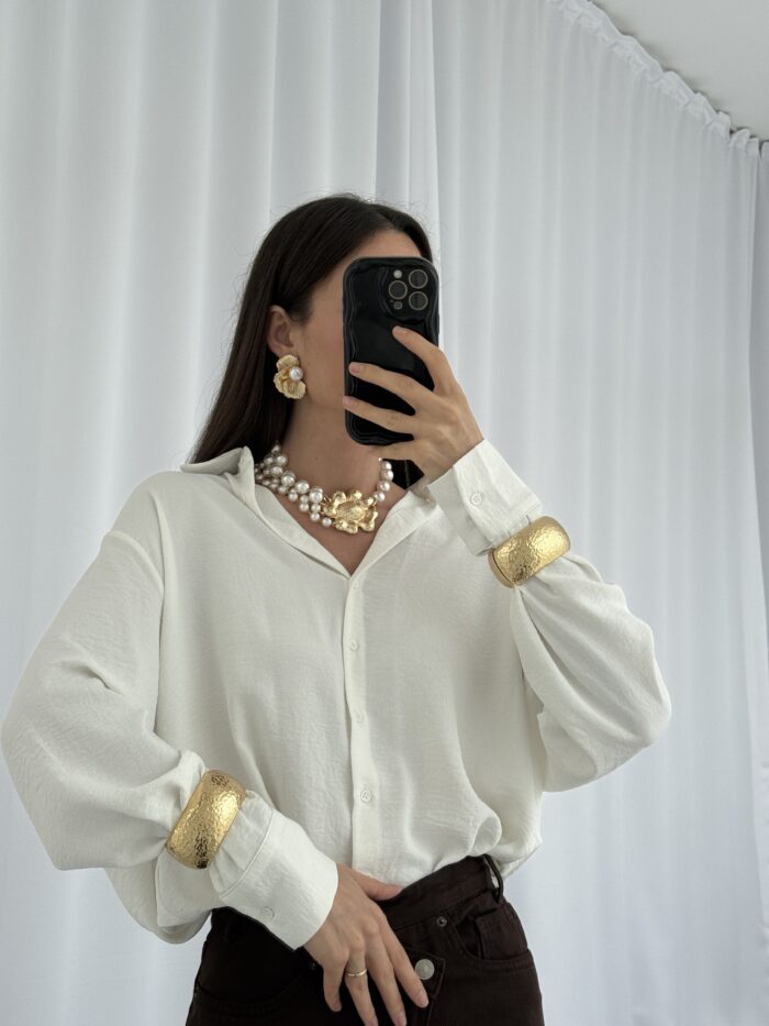 Özel Seri ZR Model Çiçek Tasarım Gold İnci Choker Kolye