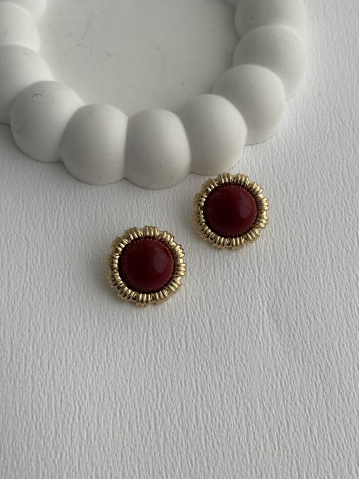 Özel Seri Gold Detay Ayçiçek Tasarım Bordo Küpe