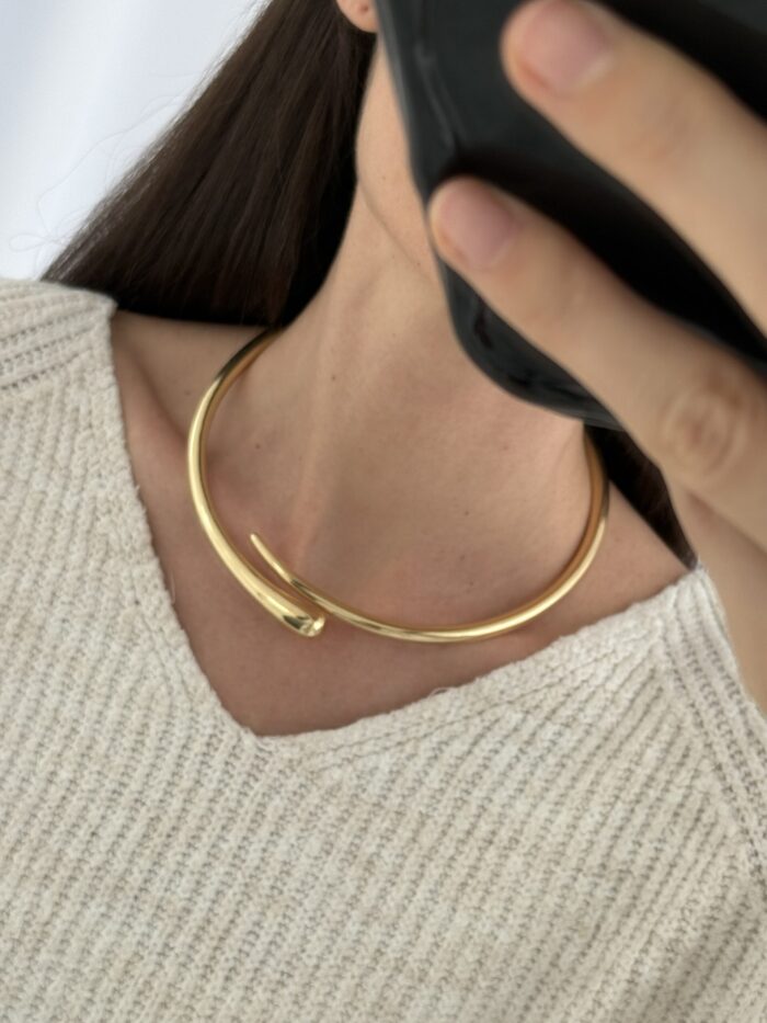 Özel Seri İnce Sarmal Damla Tasarım Gold Choker Kolye