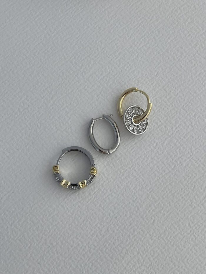 Özel Seri Taşlı X tasarım Gold & Gümüş Üçlü Küpe Set