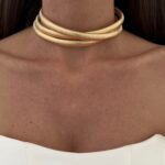 Özel Seri Üçlü Tırtık Model Gold Choker Kolye