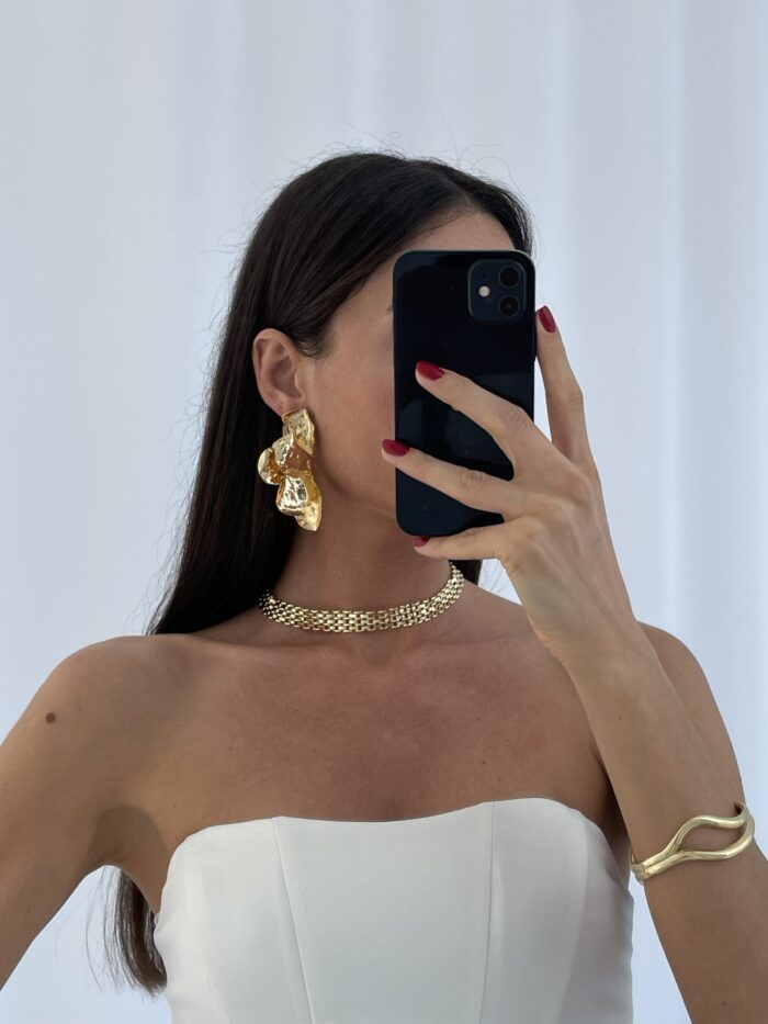 Özel Seri Marka Soyut Yaprak Tasarım Büyük Gold Küpe