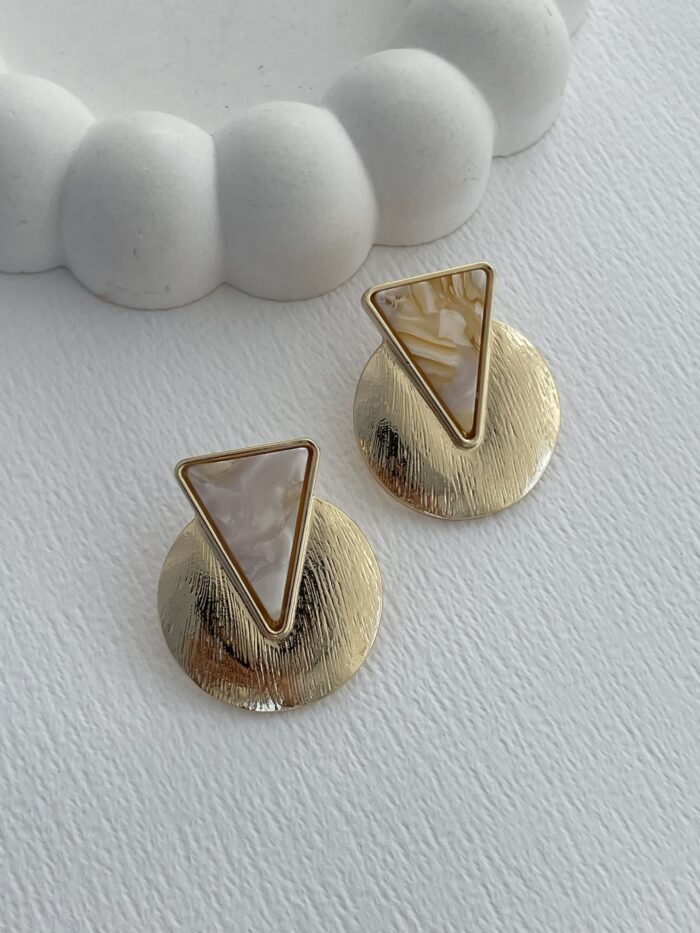 Özel Seri Sedef Detay Geometrik Tasarım Gold Küpe