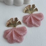 Özel Seri İkili Yaprak Tasarım Pembe Hawai Küpe