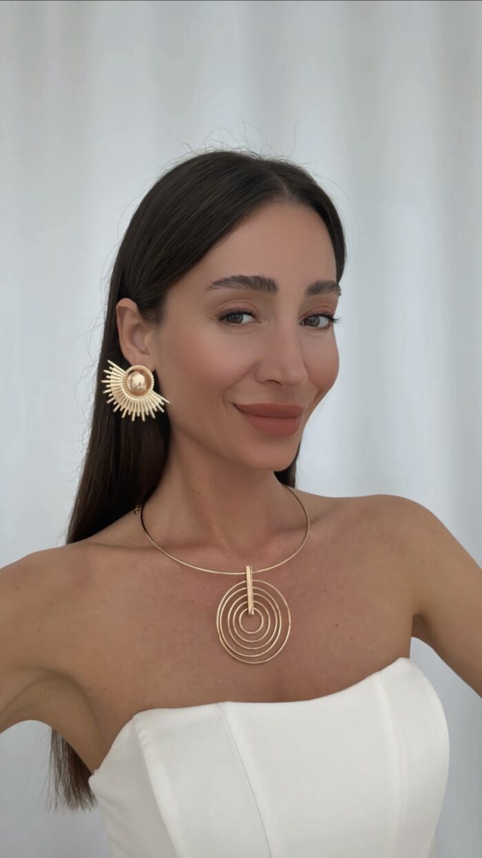 Özel Seri Yarım Güneş Tasarım Gold Küpe