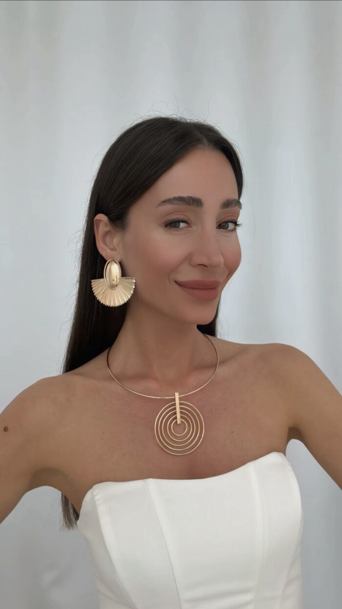 Özel Seri Vintage Yelpaze Tasarım Gold Küpe