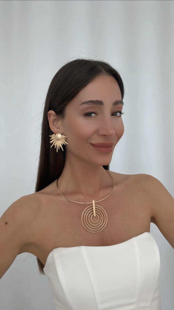 Özel Seri Yarım Güneş Tasarım Gold Küpe