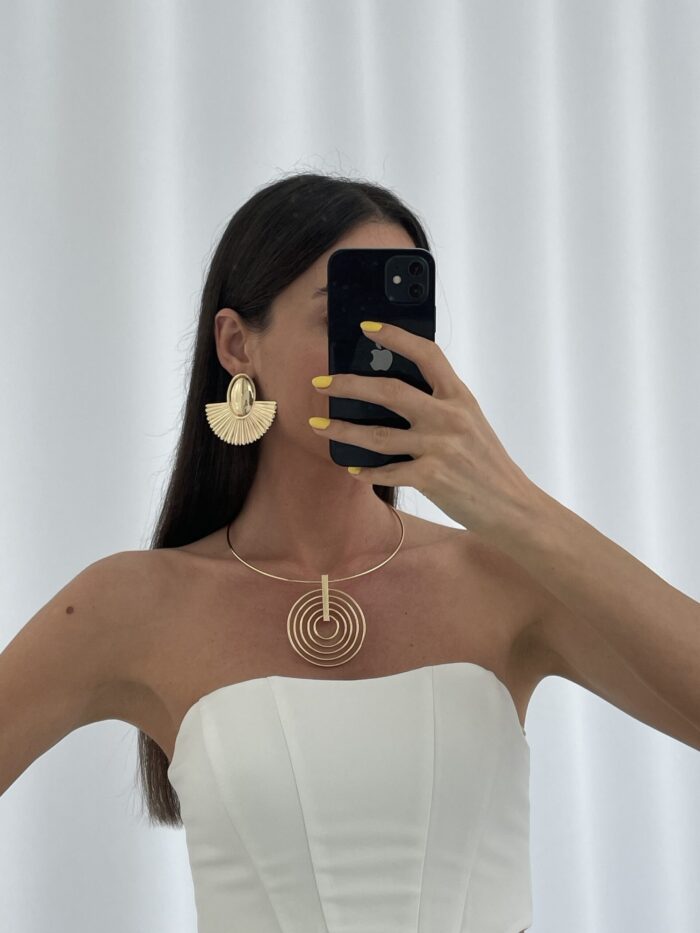Özel Seri Vintage Yelpaze Tasarım Gold Küpe