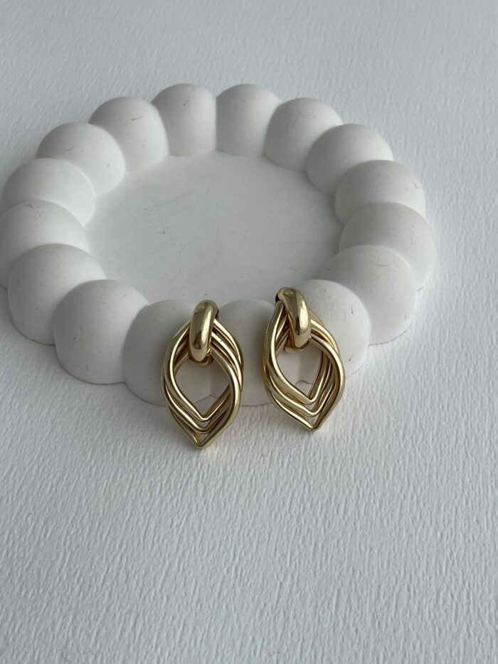 Özel Seri Geometrik Yaprak Tasarım Gold Küpe