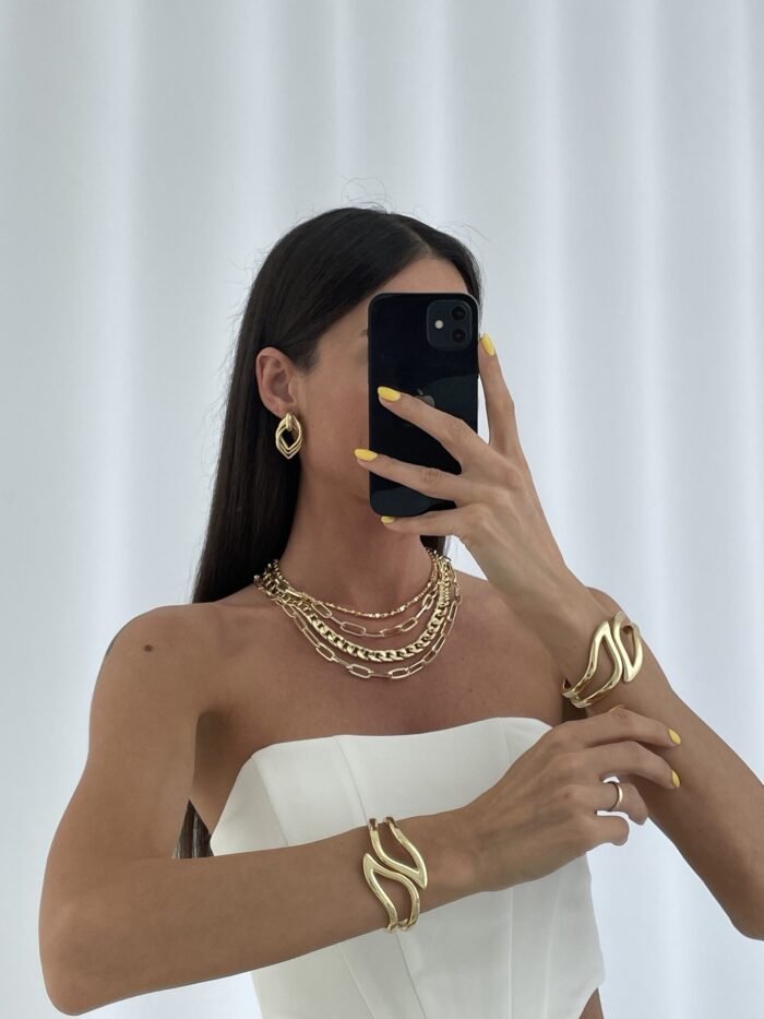Özel Seri Geometrik Yaprak Tasarım Gold Küpe