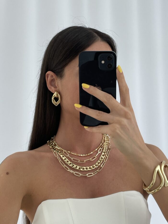 Özel Seri Geometrik Yaprak Tasarım Gold Küpe