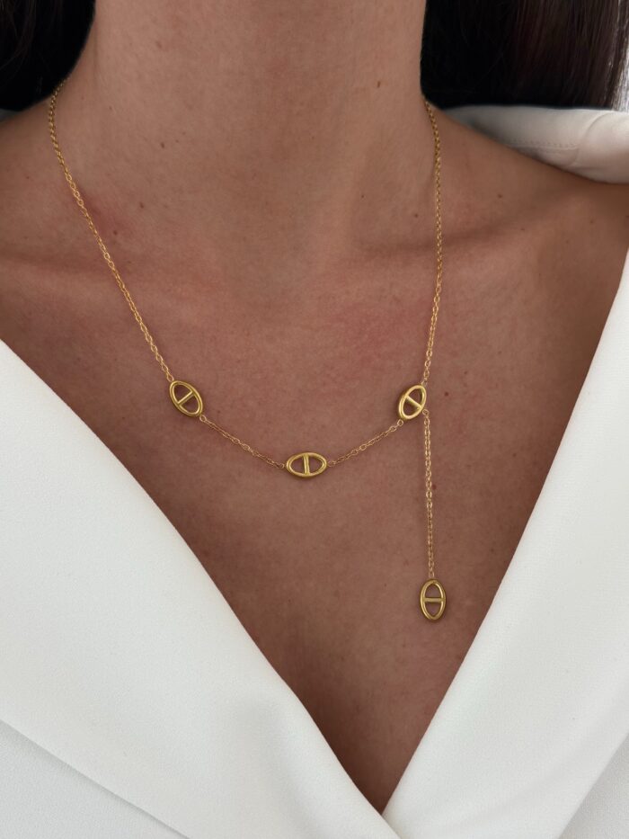 Çelik Sarkıt Zincirli Marka Model Gold Kolye